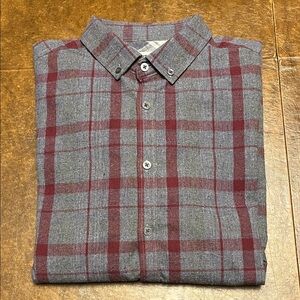 Men's Gray and Burgundy Plaid Flannel Shirt